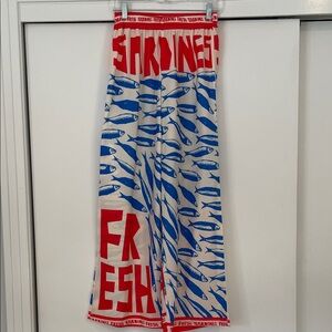 Fresh Sardines Print Wide-Leg Pants - Blue & Red